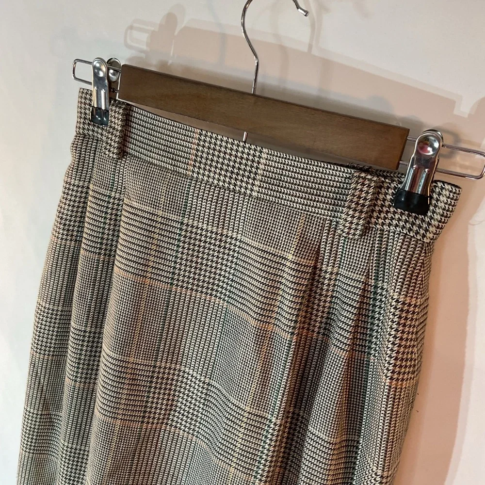 Vintage 4 Petite JH Collectibles Tan Plaid Midi Pencil Skirt USA Womens Union‎